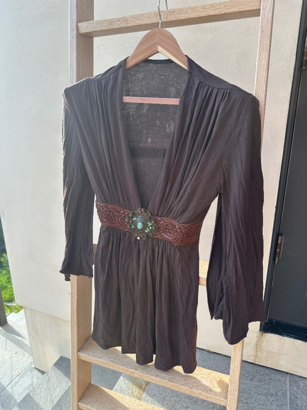 Blouse with Leather and Crystal Belt